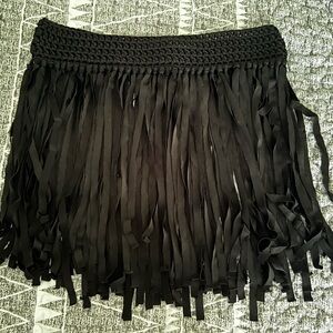 Swimsuit Coverup - Black Skirt with Fringe - Small